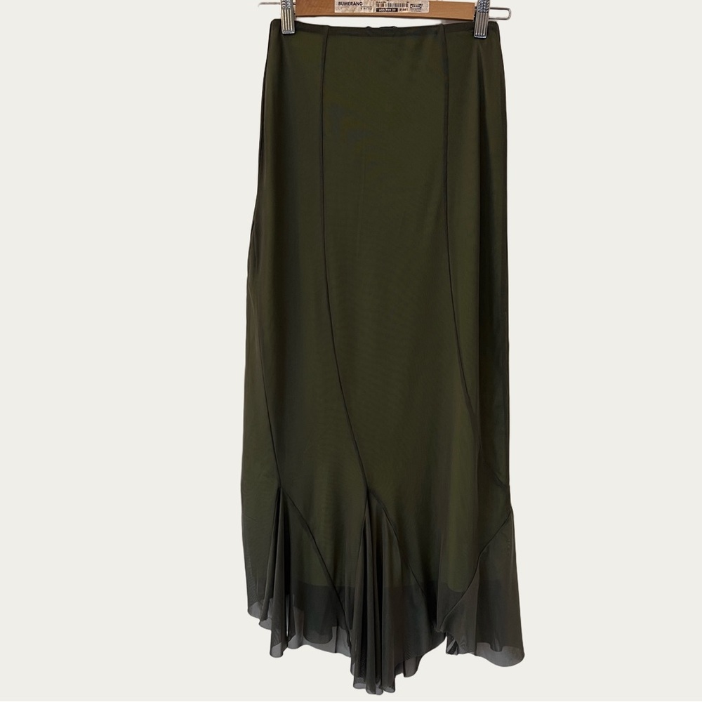 Forever 21 Asymmetrical‎ Sheer Olive Skirt Boho Sz XS
